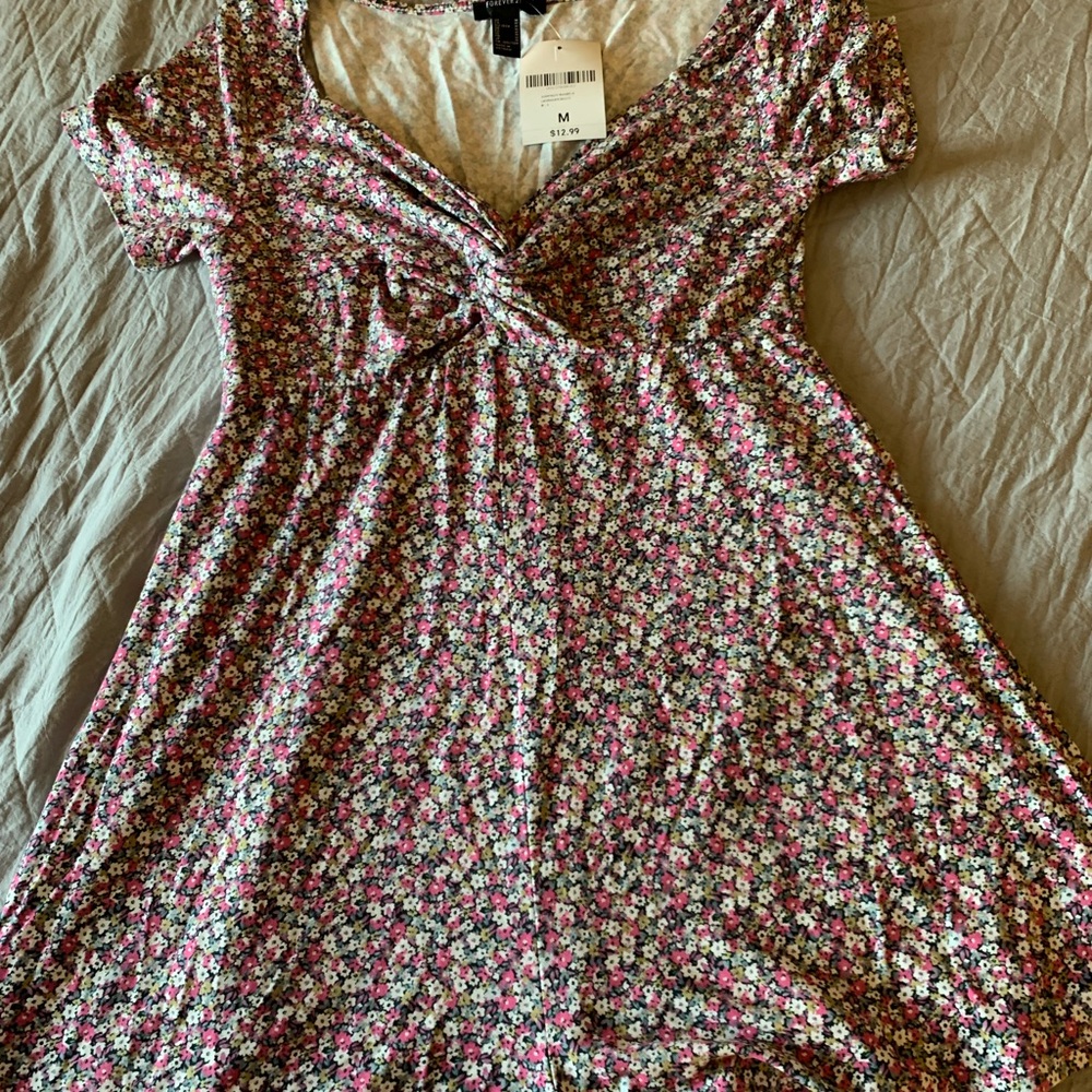 Forever 21 Floral Knot Front Jumper- Pink and White